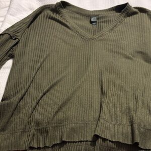 Wild Fable Khaki V-Neck Ribbed Sweater